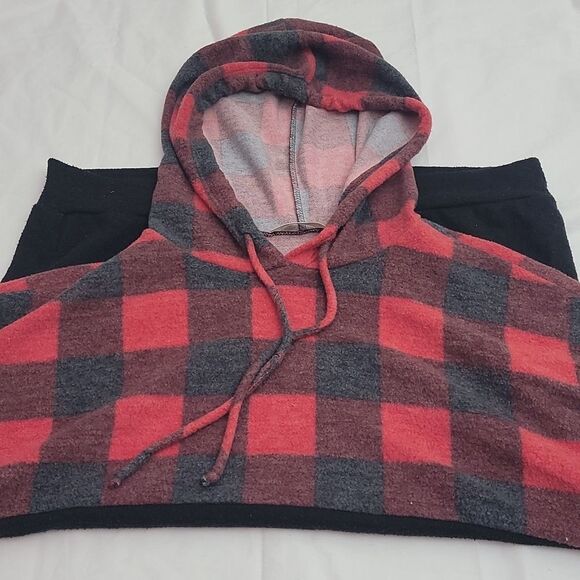 WARM Cute Stylish Buffalo Plad Pull Over 3/4 length Hoodie - Picture 3 of 7